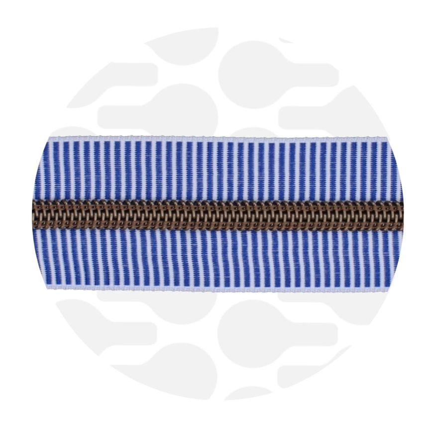 Rits spiraal 100cm - Blauw gestreept met messing