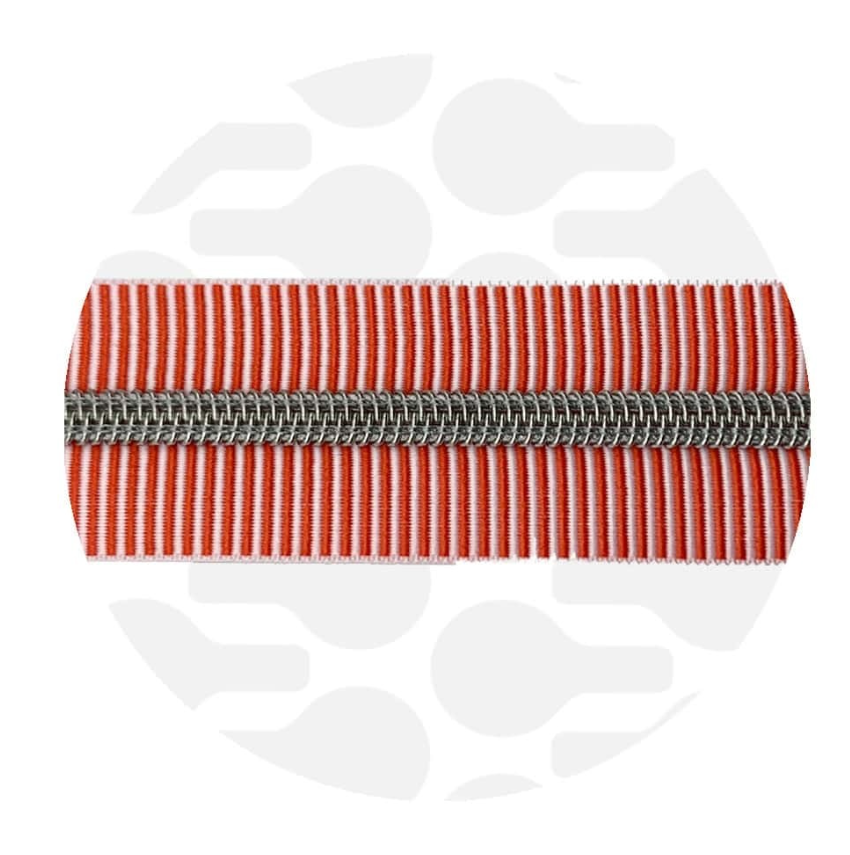 Rits spiraal 100cm - Rood gestreept met zilver