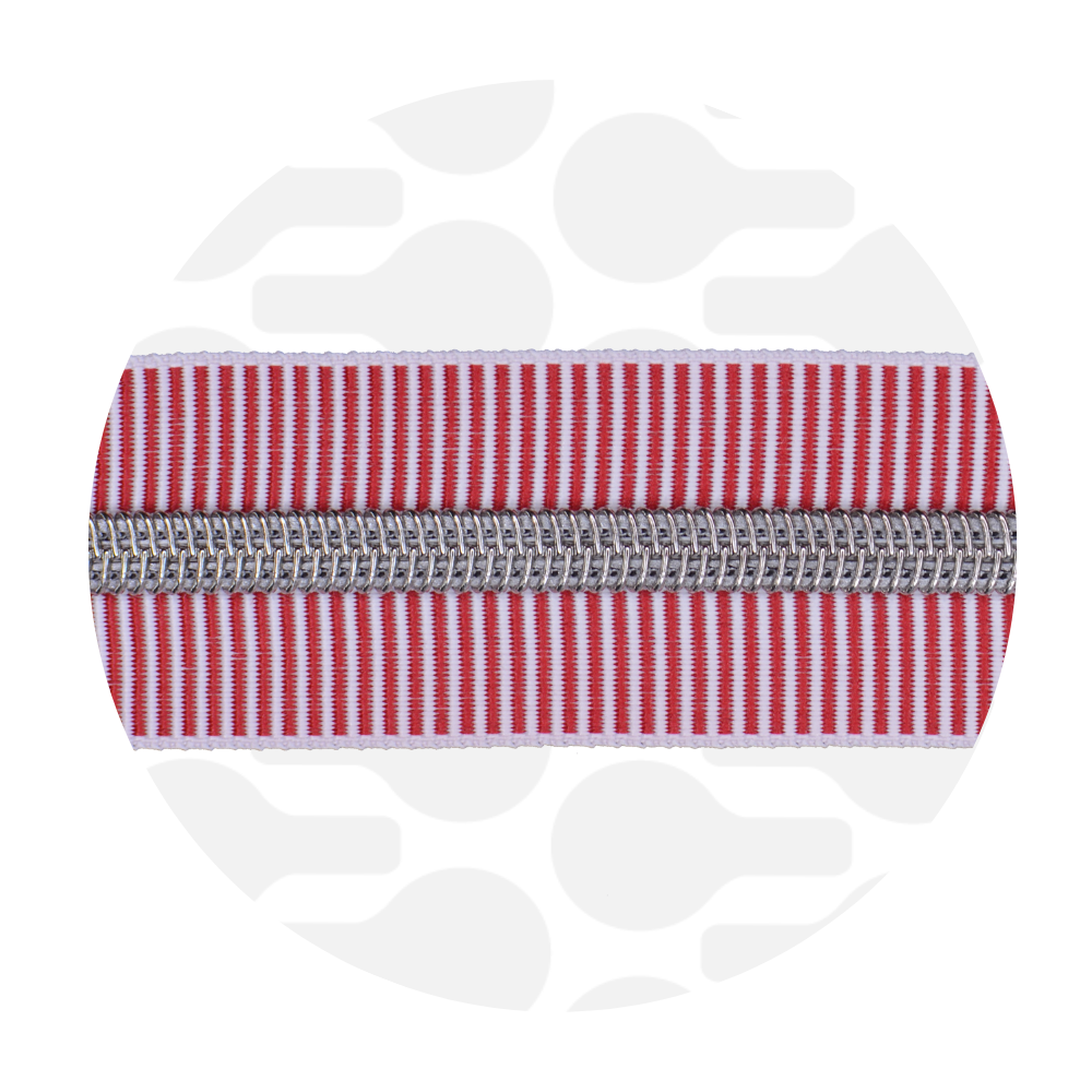 Rits spiraal 100cm - Rood gestreept met zilver