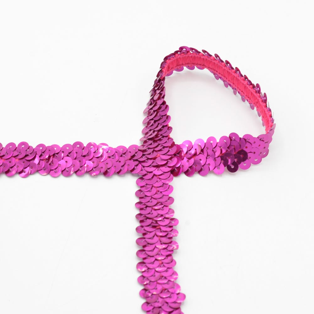 Pailletten rekbaar lint 30mm - fuchsia 517