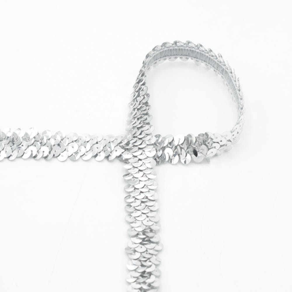 Pailletten rekbaar lint 30mm - zilver 561