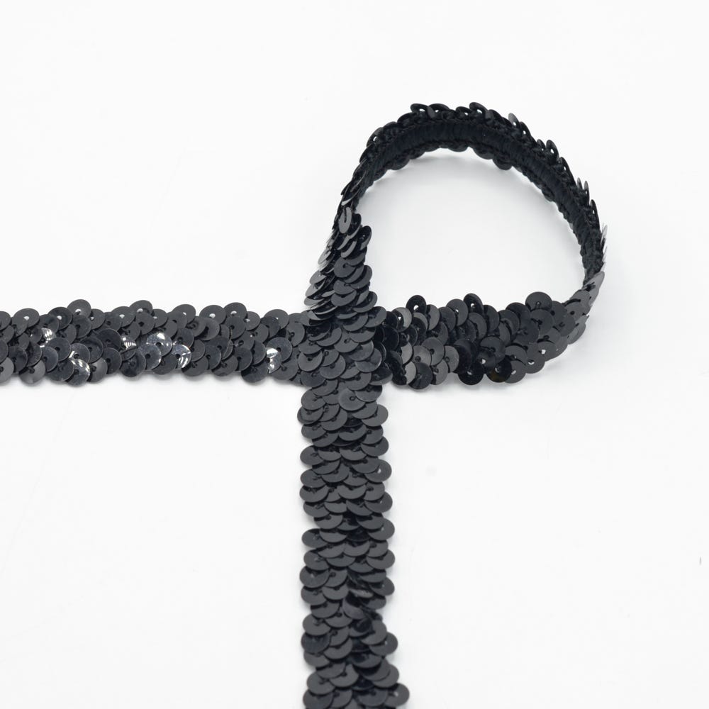 Pailletten rekbaar lint 30mm - zwart 569