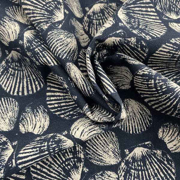 Katoen - Schelpen op blauw