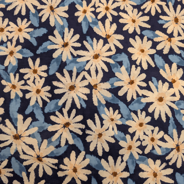 Viscose - Witte margrieten op blauw 