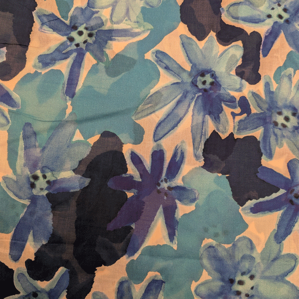 Voilekatoen - Grote blauwe bloem