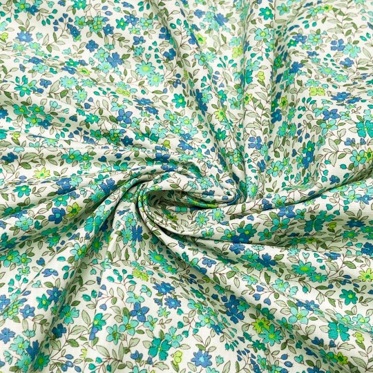 Katoen - Mini bloem blauw turkoois