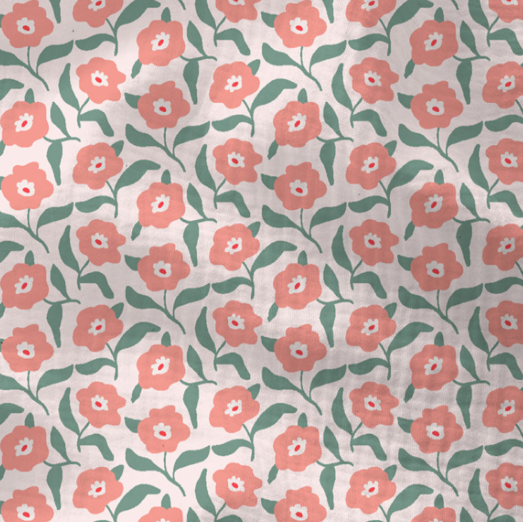 Double gauze - Lichtroze met roze papaver