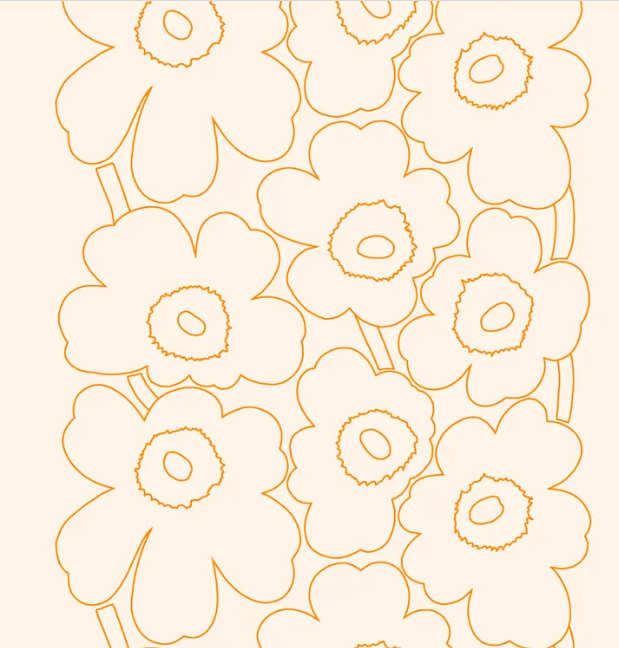 Katoen - Piirto unikko ecru oranje