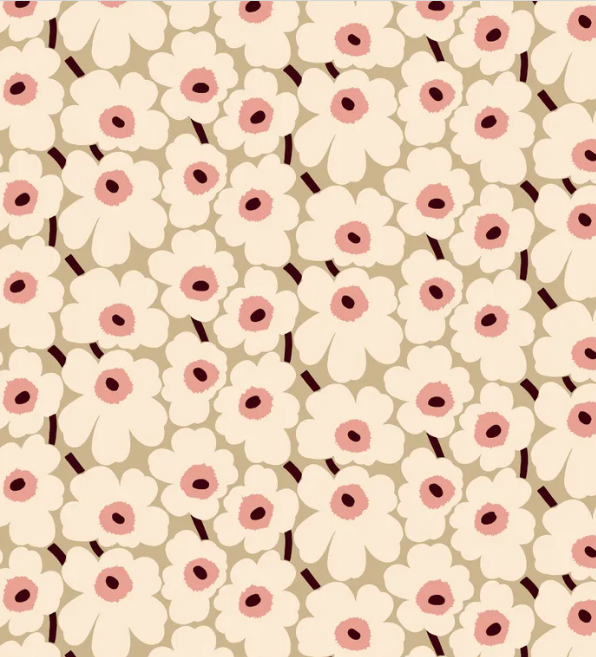 Katoen - Pieni unikko beige roze