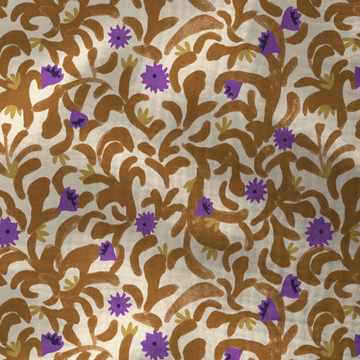 Double gauze - Sterbloemen paars met oker 