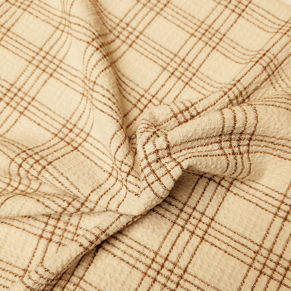 Jacquard jersey - Carreaux ecru en donker camel fi