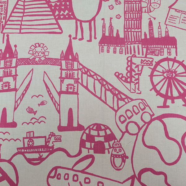 Deco stof - Reis rond de wereld roze