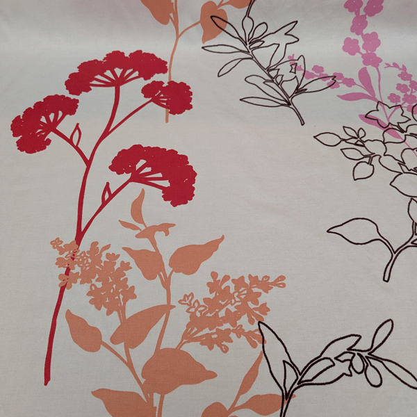 Deco stof - Flock roze bloem op ecru