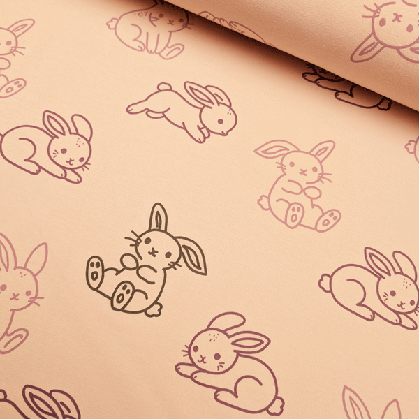 French terry - Zittend konijn zalm