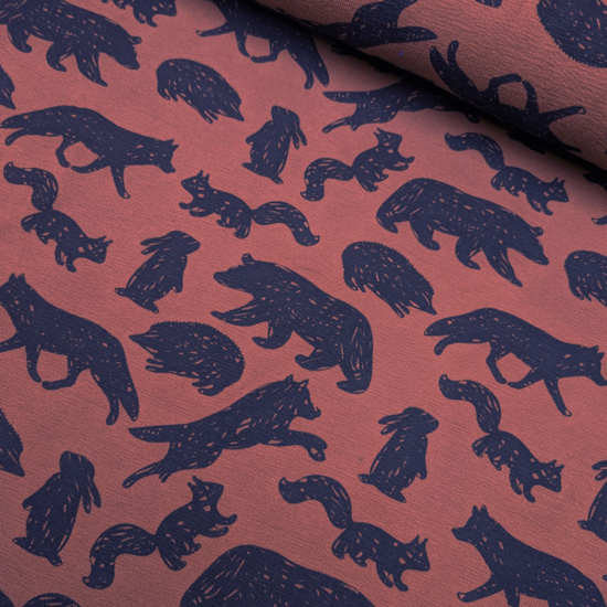 Terry crepe - Zwarte bosdieren 