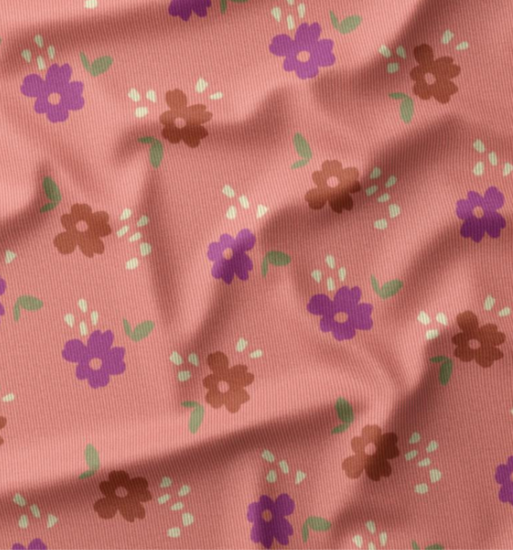 Ribfluweel - Roze met bloem paars