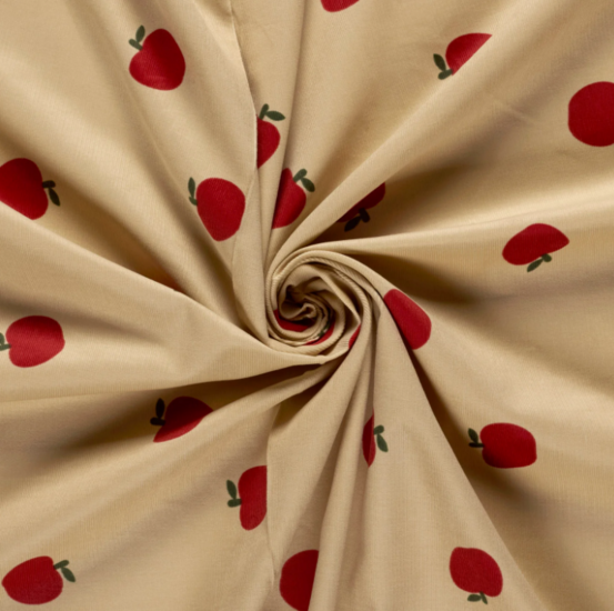 Ribfluweel - Appels op beige