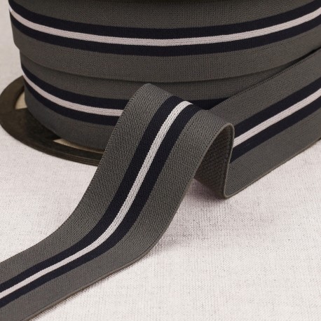 Elastiek 32mm - Multi streep grijs 33
