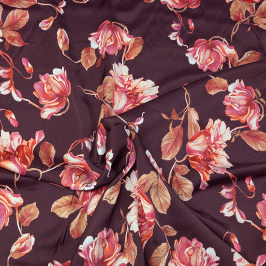 Polyester - Bloemen bordeaux fi
