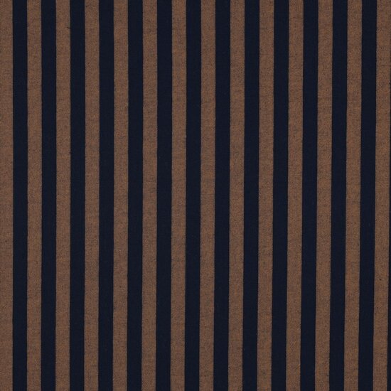 Katoen - Strepen marine bruin 10mm