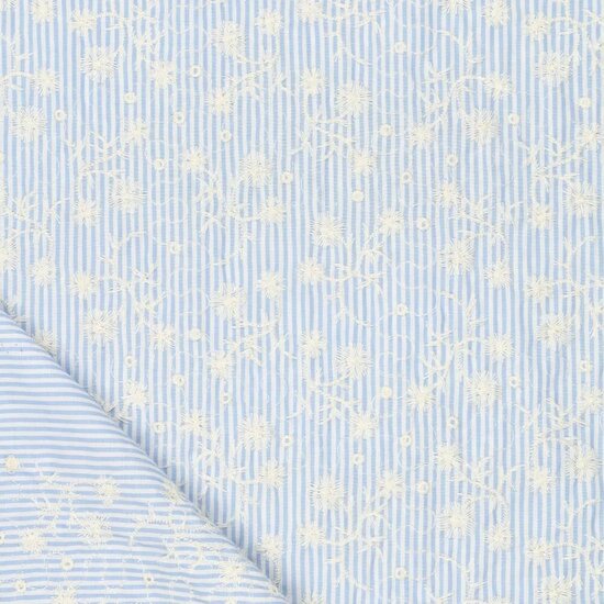 Broderie - Blauw gestreept met bloemslinger