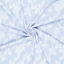 Voile katoen - Bladeren op blauwwitte streep