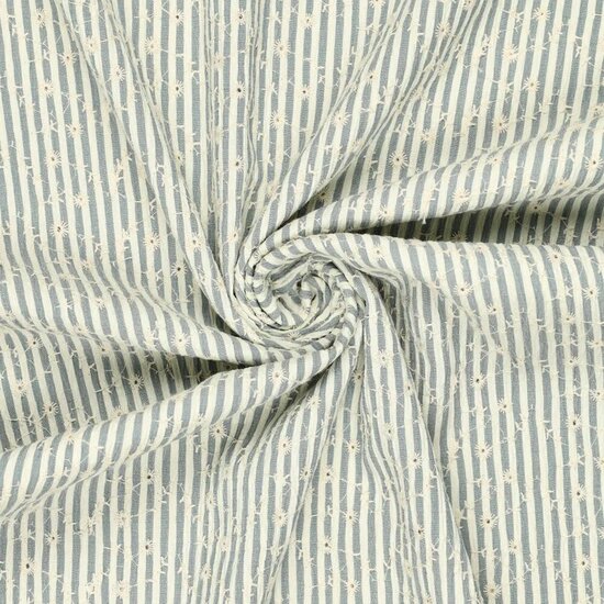 Damesstof - Denimstreepje met kleine bloempjes