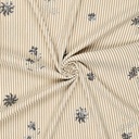 Damesstof - Beige streep met pailletbloem