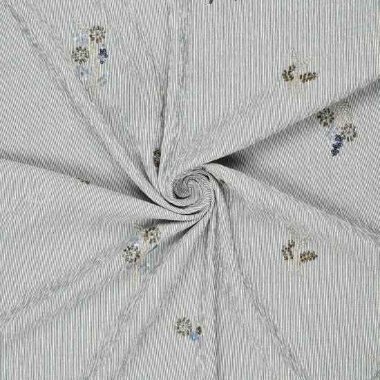 Damesstof - Crinckle streep blauw paillet