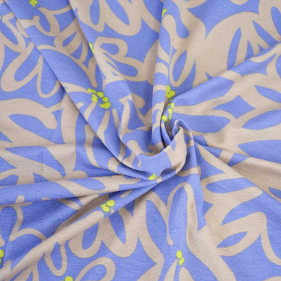 Jersey - Geperforeerde bloem lilabeige fluo