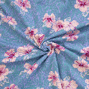 Jersey - Hibiscus zalm op zacht blauwgroen