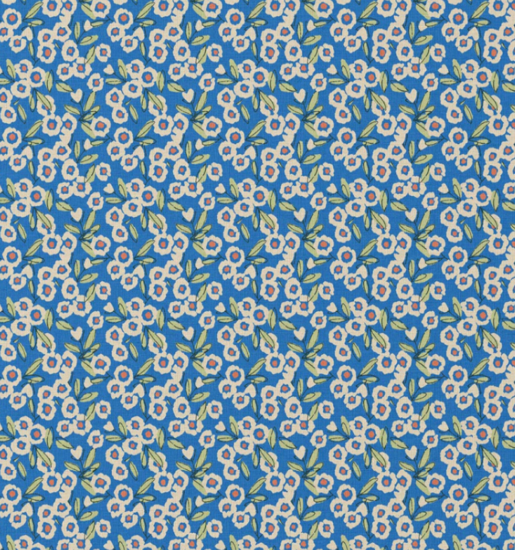 Katoen - Klein wit bloempje op middenblauw