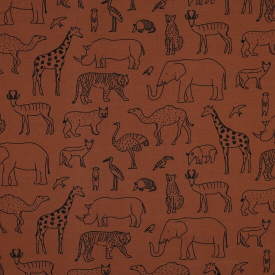 French terry - Safari dieren zachtroest