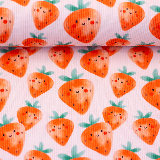 Rib jersey - strawberries faces