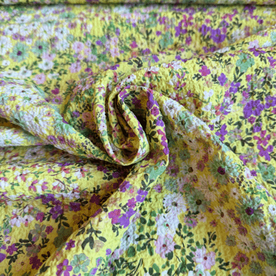 Seersucker - Roze bloem op limoen