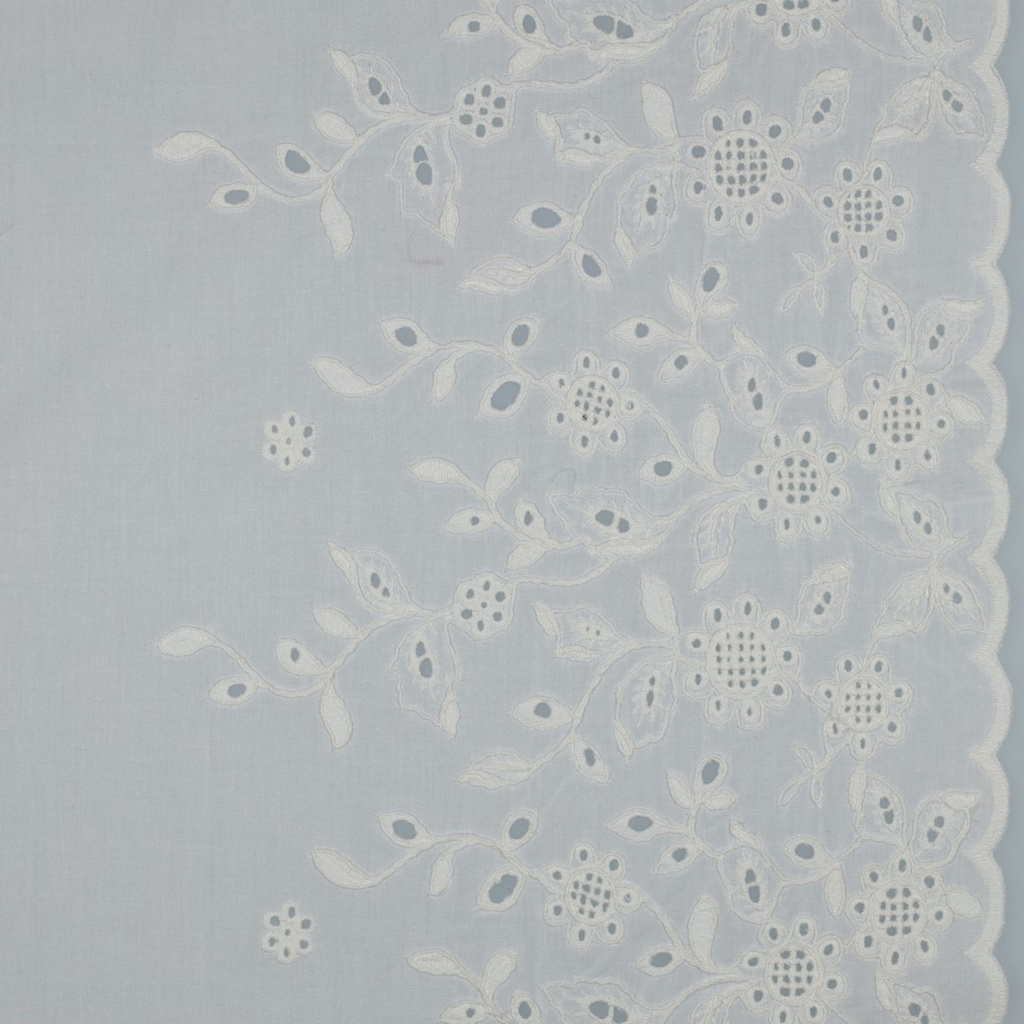 Voile katoen - Broderieboord zonnebloem wit