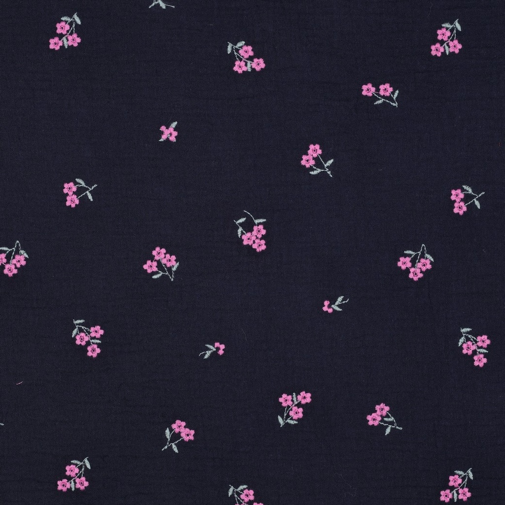 Tetra - roze bloem borduur op donkerblauw