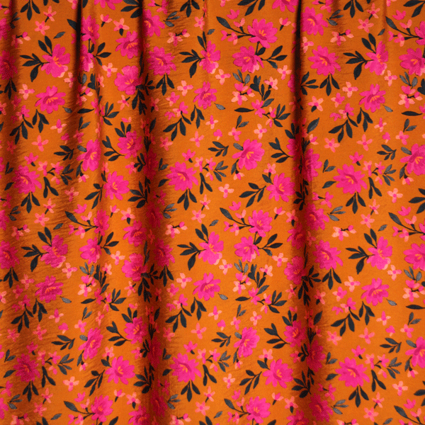 Viscose - Ochre little flowers textured