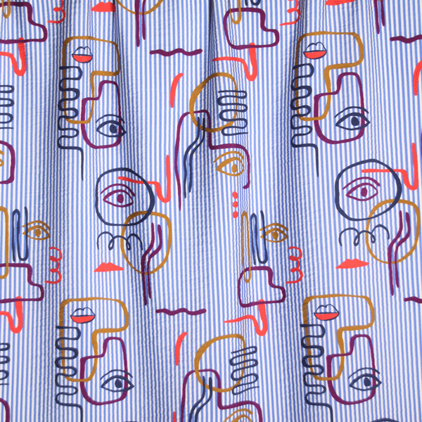 Viscose - White and blue graphic textured