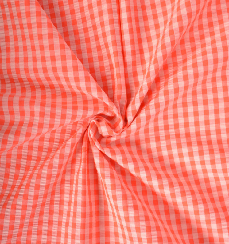 Seersucker katoen - Vichy neon orange pink