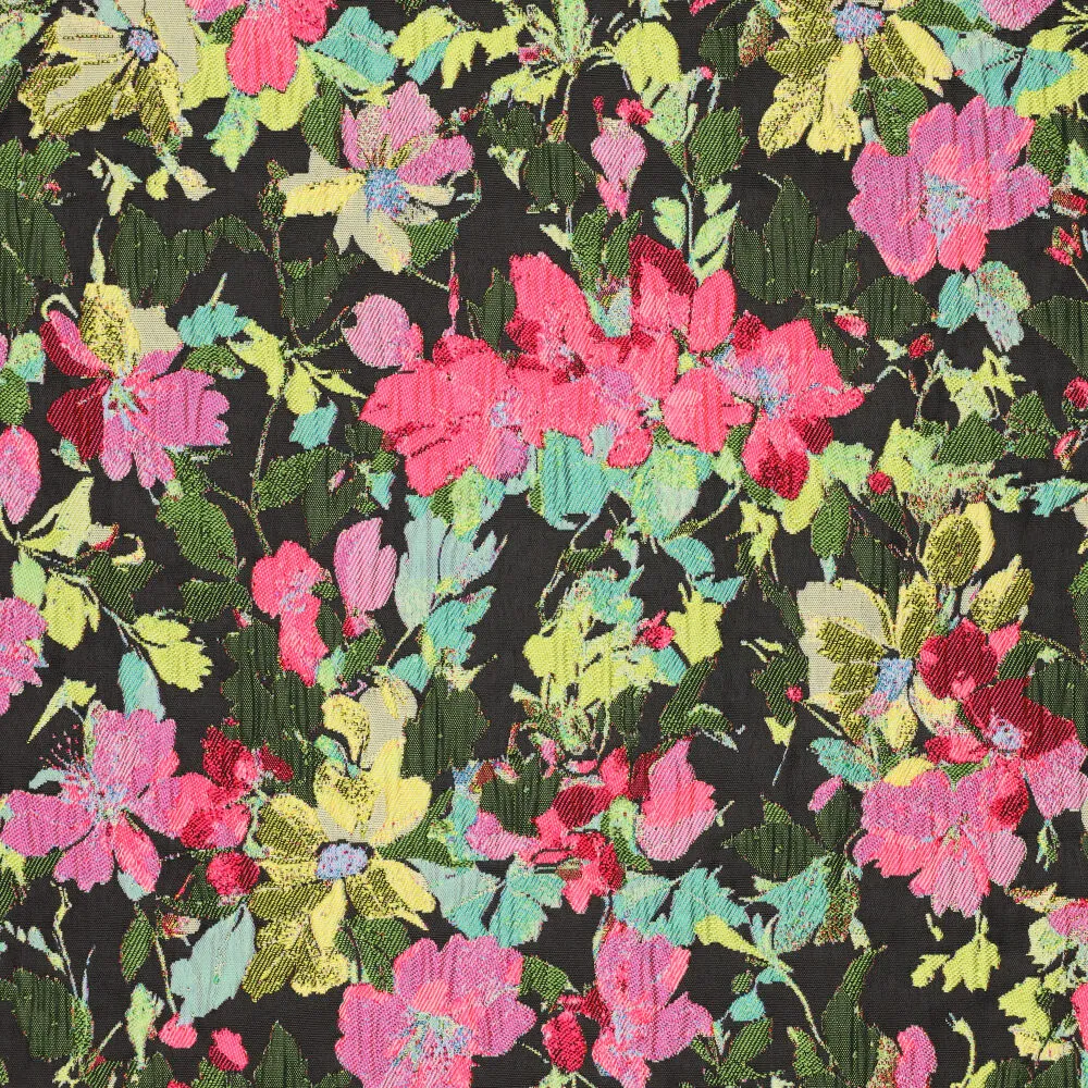 Jacquard - Lily bloemen zwart roze