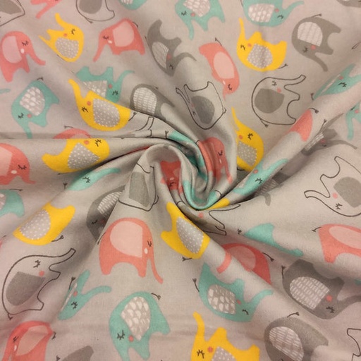 Flanel - Olifantjes op grijs