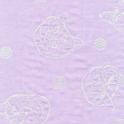 Katoen - Geborduurde poes op lila