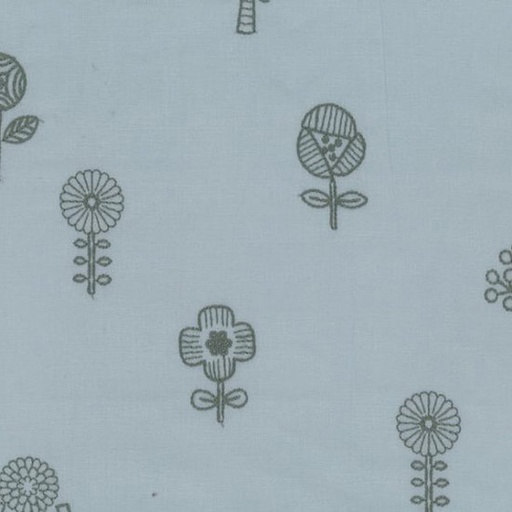 Katoen - Handwerkbloemen op lichtblauw