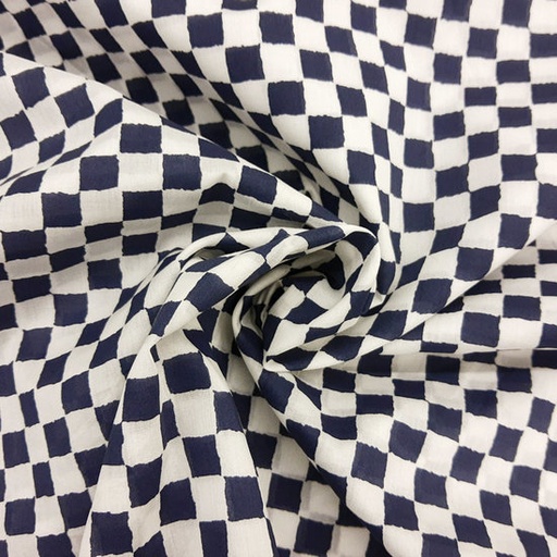 Katoen - Maan batiklook wit en blauw geblokt