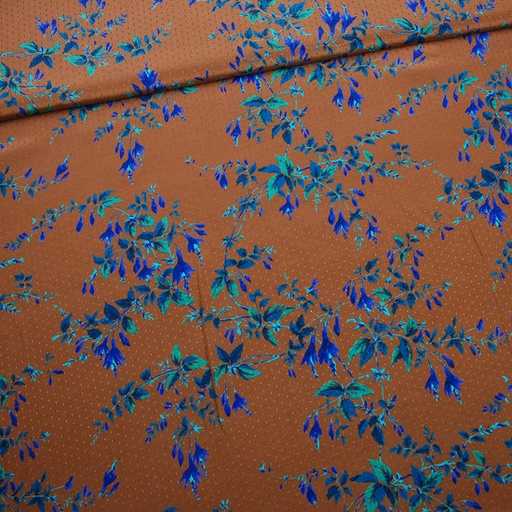 Viscose - pittig petrolbloempje op oker