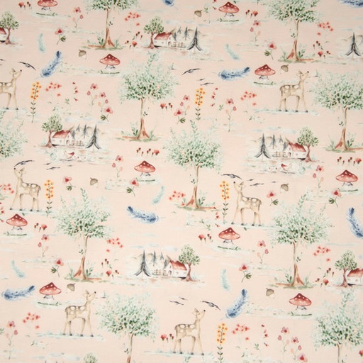 French terry - huisje omringd door schattige bosdieren