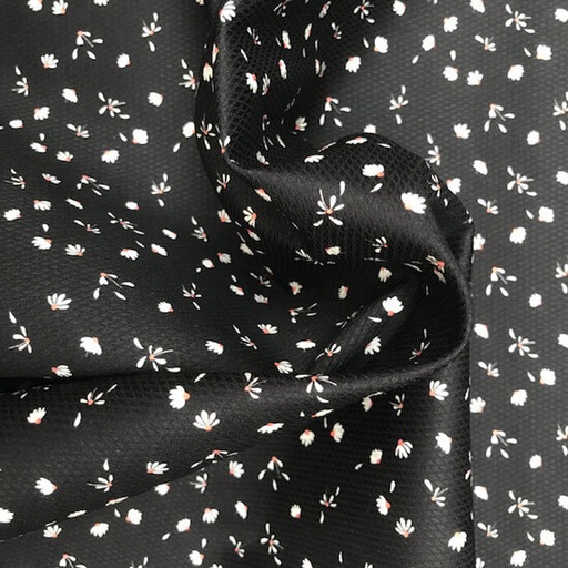 Stretchkatoen - Fibremood mini madeliefje op picque zwart a