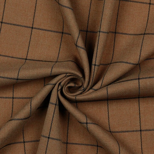 [-] Polyester twill - Zwarte grid op bruin