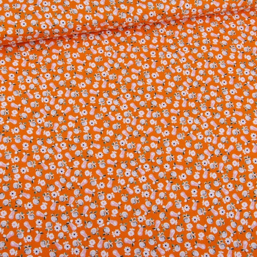 [-] Viscose - fijne bloemen, appels en peren op oranje